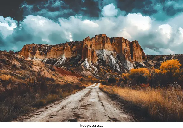 Dirt Road Leading to Canyon Under Cloudy Sky