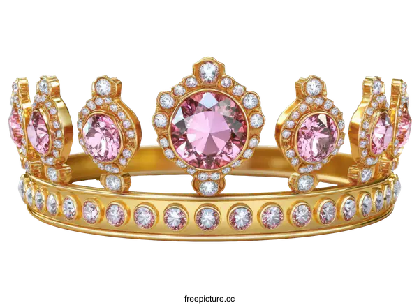[Transparent Background PNG]A Luxurious Gold Crown with Pink Gems