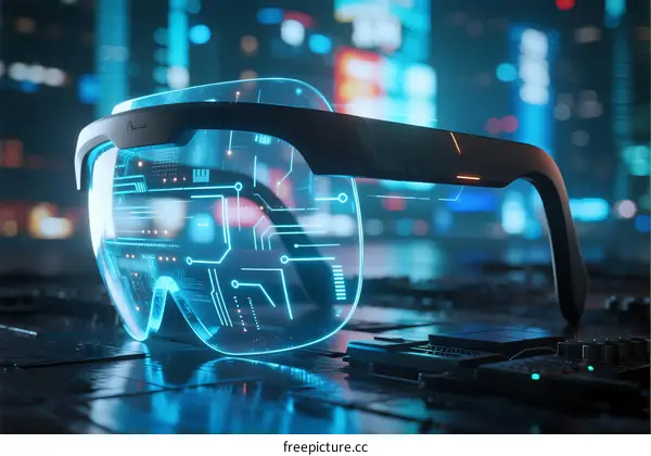 Futuristic Smart Glasses with Digital Interface in Urban Night Scene