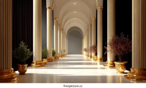Grand Colonnade with Golden Accents