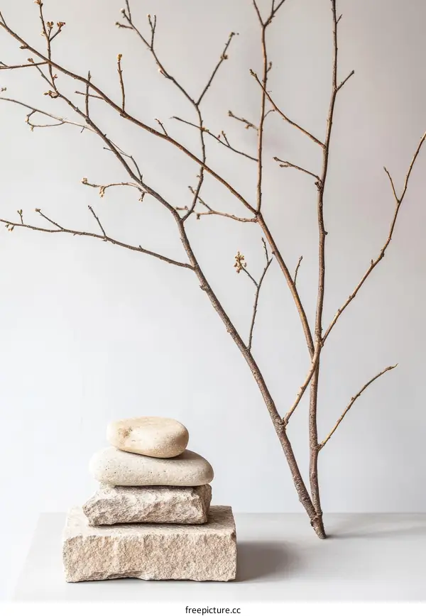 Minimalist Arrangement of Stones and Branches