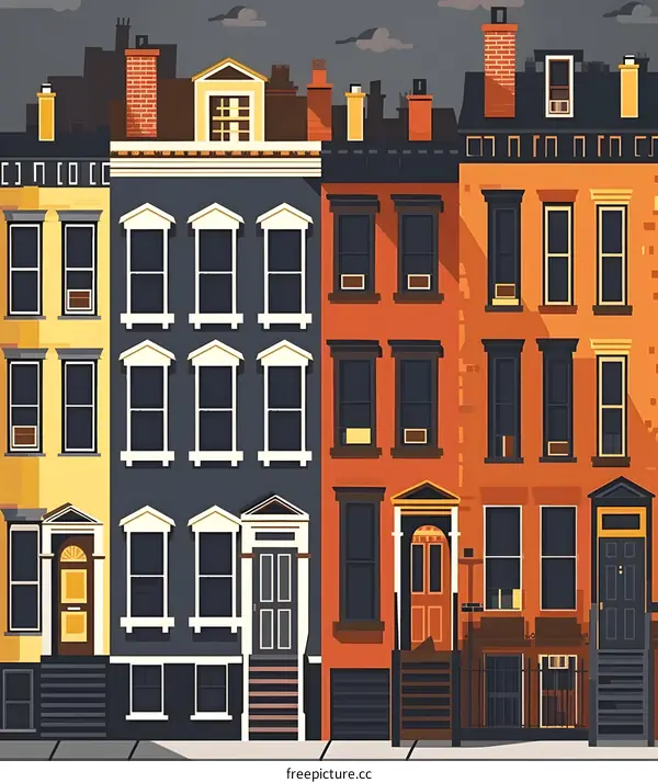 Row of Colorful Houses in Cityscape Illustration