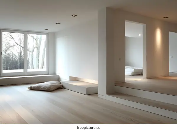 Minimalist Interior Design with White Walls and Wooden Flooring