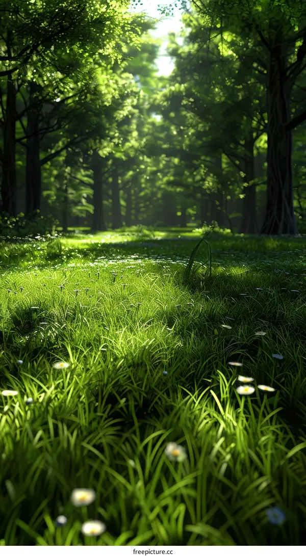 The sun shines through the forest