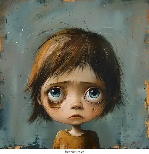 portrait of a sad looking child with big eyes