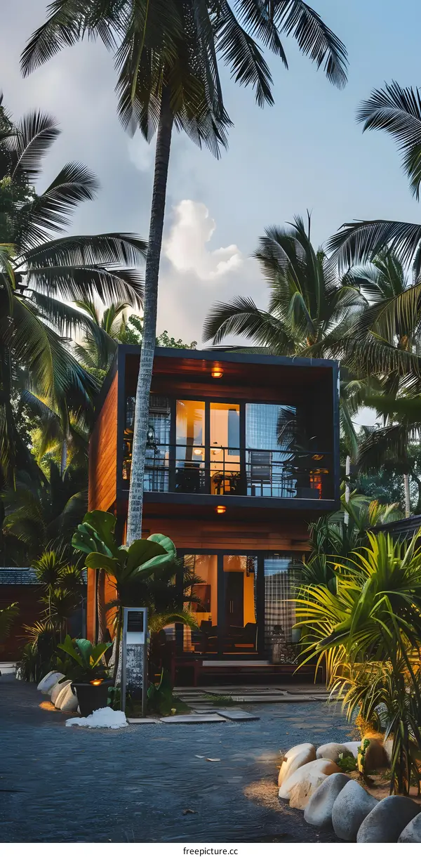Modern Tropical House with Palm Trees