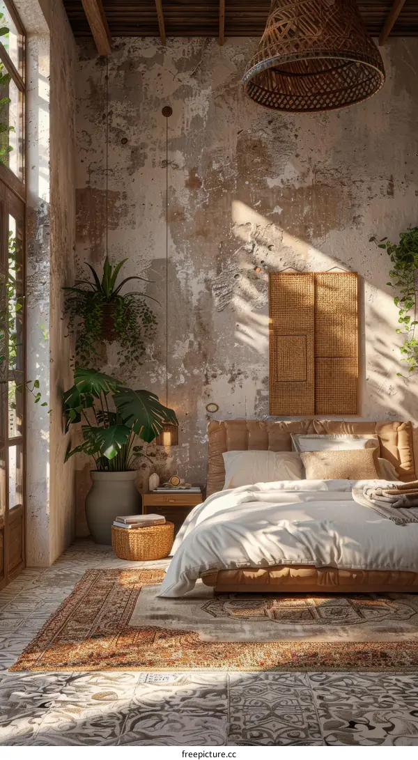 Rustic Boho Bedroom Interior Design Illustration