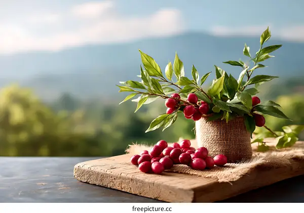 Fresh Berries in Rustic Setting with Scenic Background