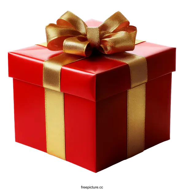 [Transparent Background PNG]Red Gift Box with Gold Ribbon