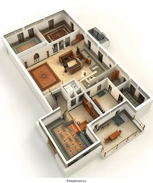 3D Floor Plan Design for a House with Multiple Rooms and a Balcony