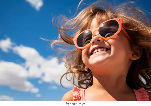 Little Girl Wearing Sunglasses and Smiling