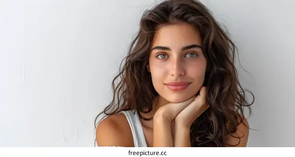 portrait of a beautiful young woman with freckles on her face