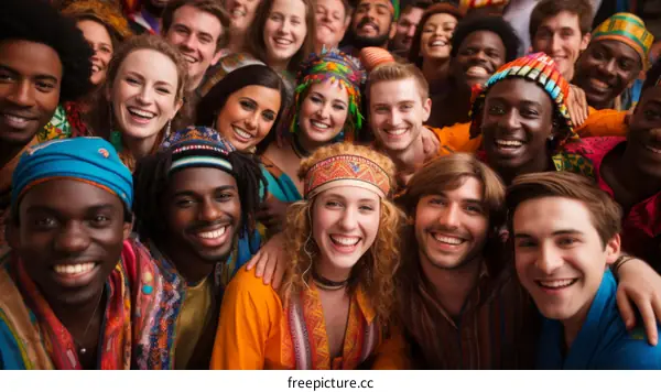 A group of diverse people from around the world are smiling and posing for a photo.
