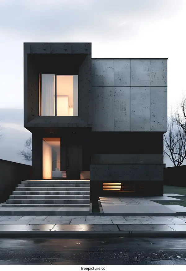 Modern Concrete House Exterior with Stairs