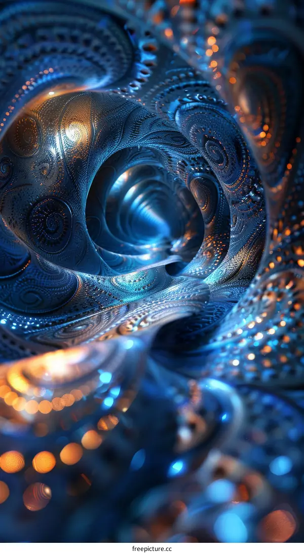 Blue and Gold 3D Tunnel with Glowing Light