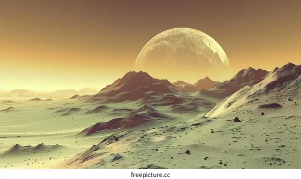 Desert Landscape with a Large Moon in the Sky