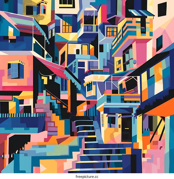 Colorful Abstract Illustration of a Cityscape