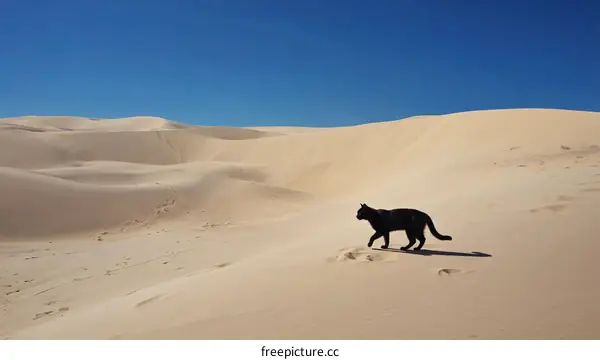 Black Cat Walking in Sand Dunes Landscape