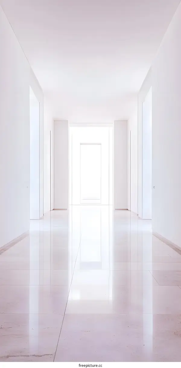 Minimalist White Room with Large Windows and Shiny Floor