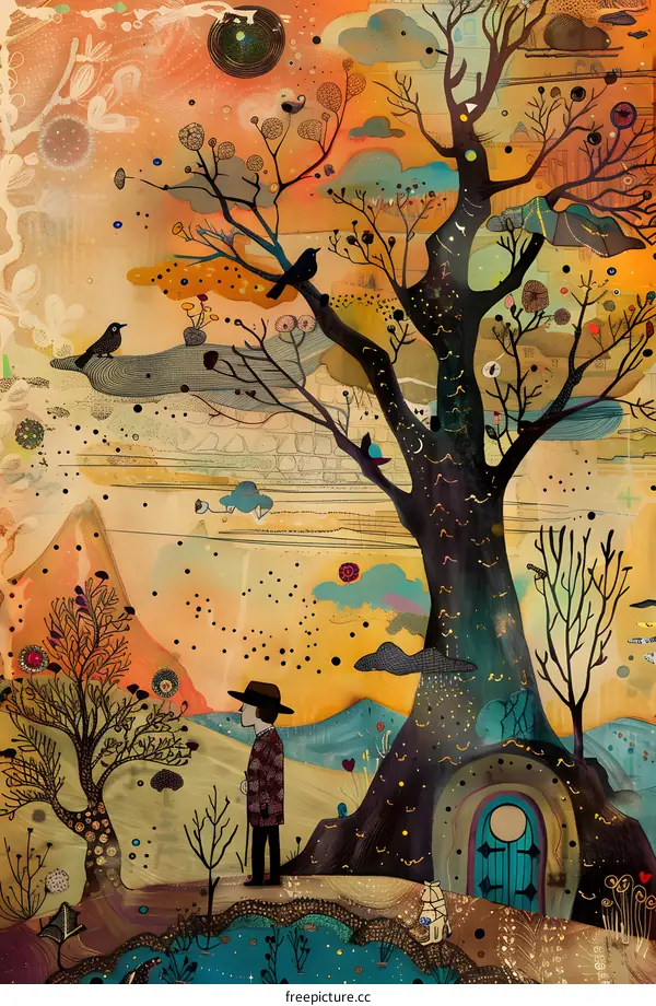 Fantasy World with a Man and a Tree
