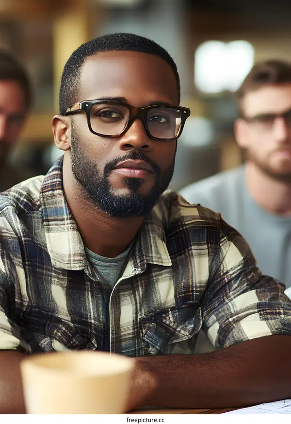African American Man in Glasses Looking at Camera