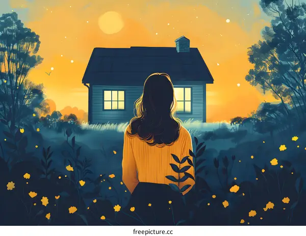 girl looking at house in the field