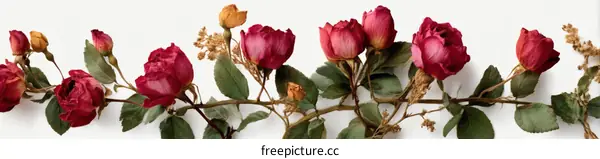 Dried Roses Arrangement on White Background