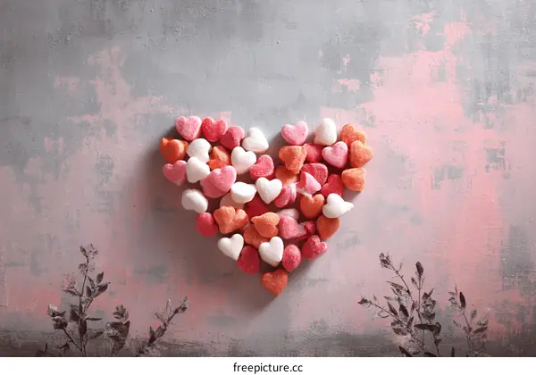 Colorful Heart Shaped Candies on a Textured Background