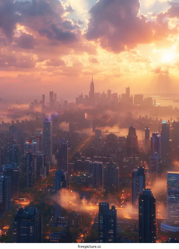 Sunrise over the Majestic City Skyline