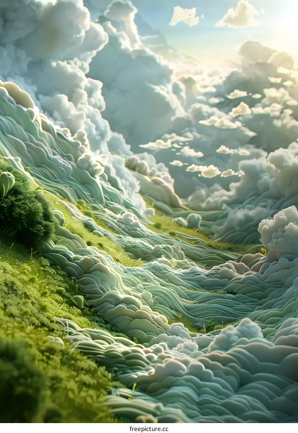 Green rolling hills under a cloudy sky