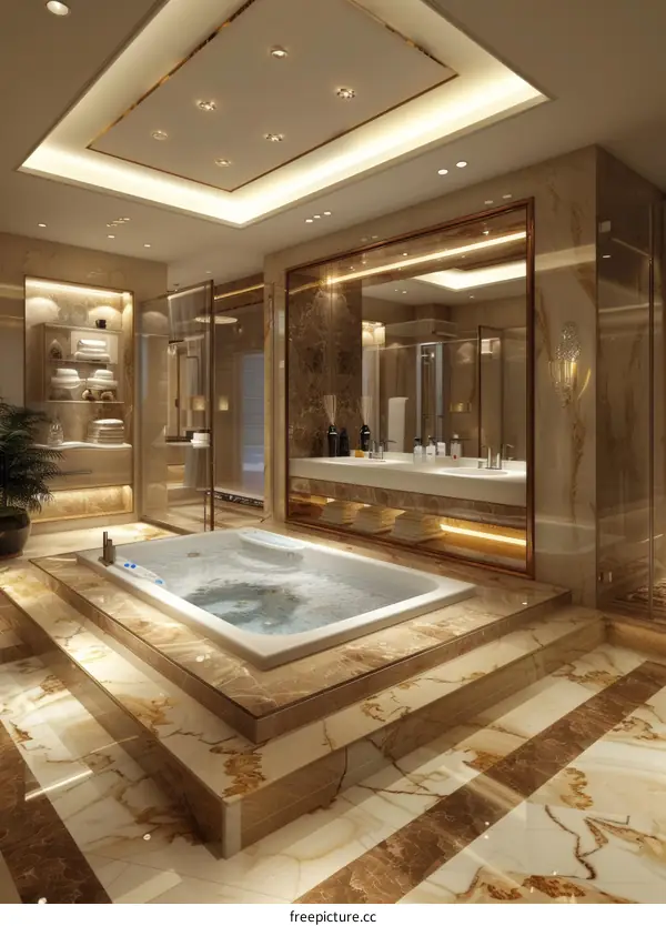 Luxury Marble Hot Tub Bathroom Interior Design