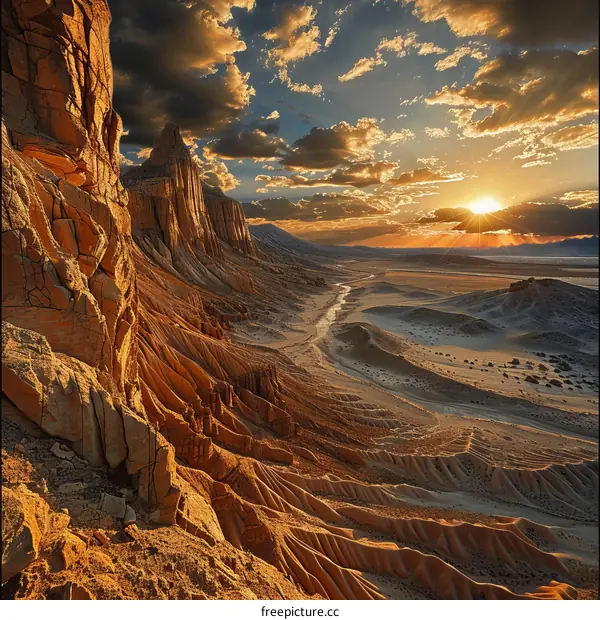 Sunset Canyon Landscape with River