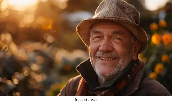 Smiling Senior Man in Garden Setting