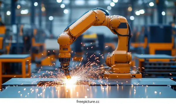 Automated Welding Robot in a Factory Setting