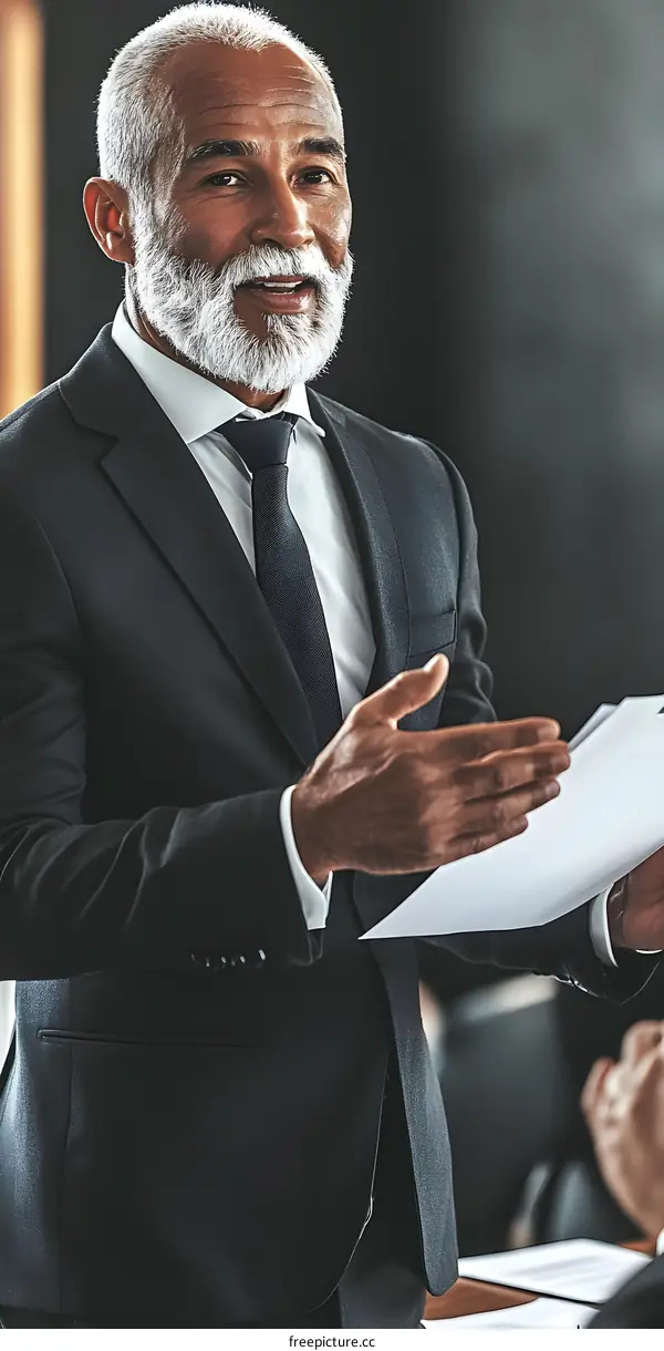 Confident African American Businessman Giving Presentation In Meeting