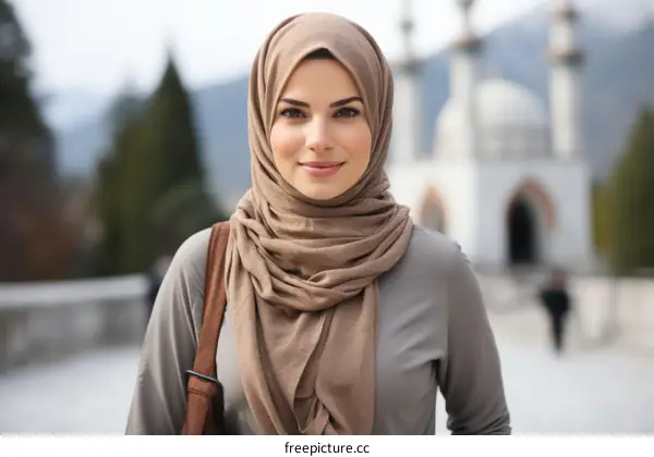 portrait of a young woman wearing a brown hijab