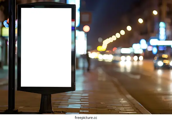 Blank Billboard in the City at Night