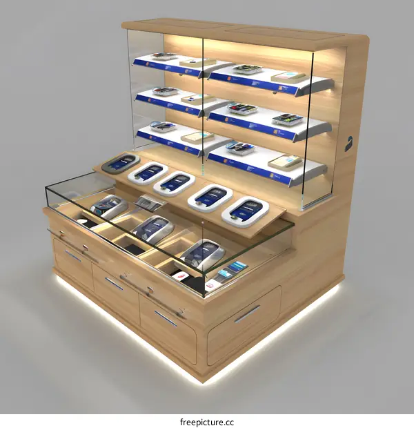 Modern Wooden Retail Display Stand with Glass Shelves