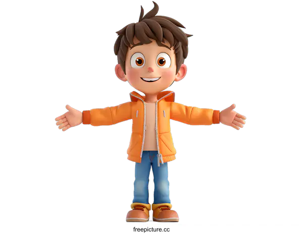 [Transparent Background PNG]3D Cartoon Boy Open Arms