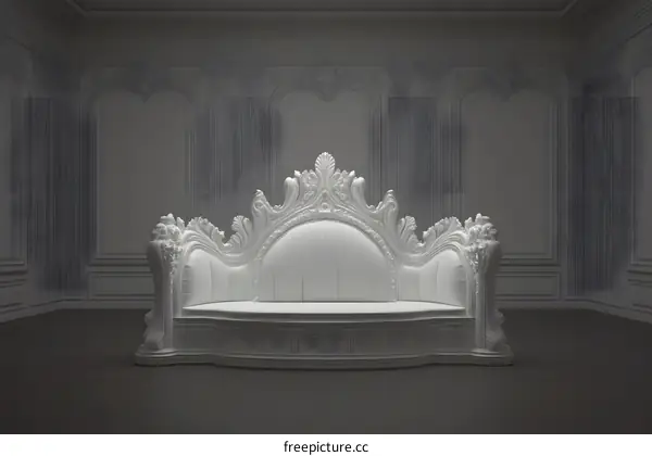 White Ornate Sofa in a Room with Grey Walls