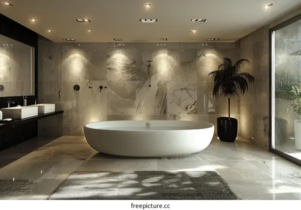 Luxury Modern Marble Bathroom with Oval Bathtub