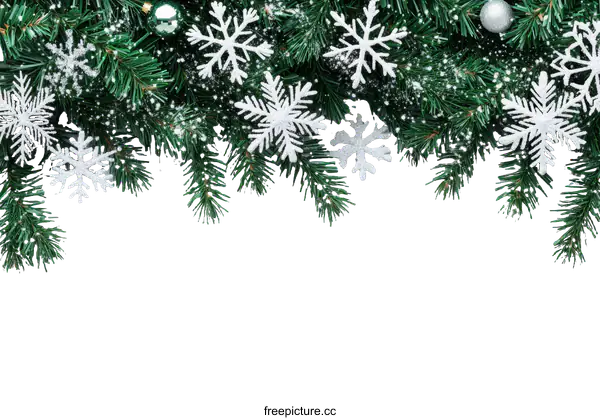 [Transparent Background PNG]Christmas Decoration Border with Snowflakes and Fir Branches