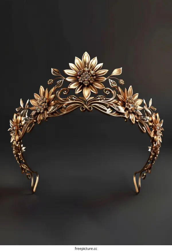 Exquisite Golden Tiara with Intricate Floral Motifs