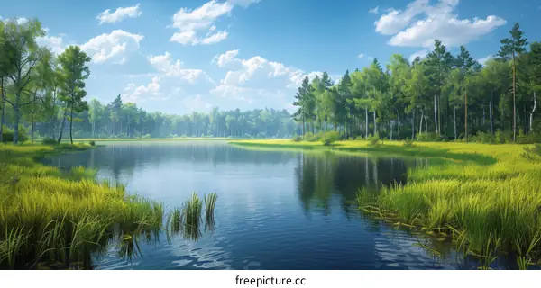 Picturesque Lake Nestled Amidst a Verdant Forest