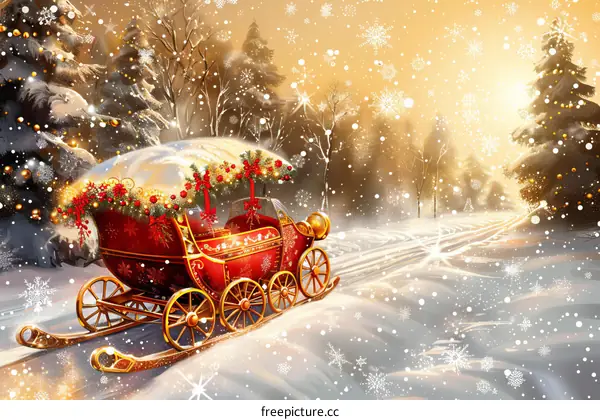 Christmas Sleigh Ride in Snowy Forest