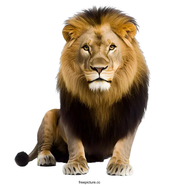 [Transparent Background PNG]Majestic Lion With A Dark Mane Sitting On White Background