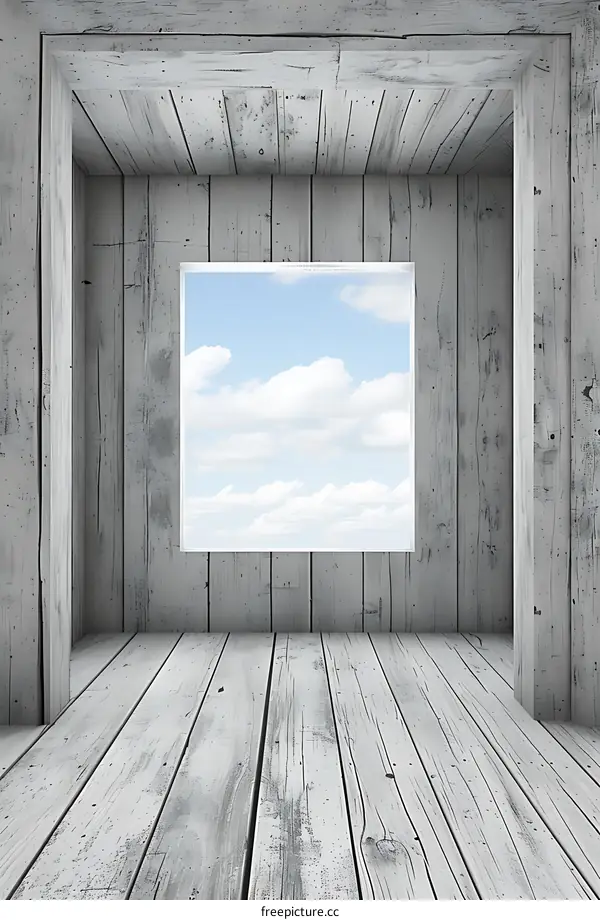 White Wooden Room With Window And Blue Sky