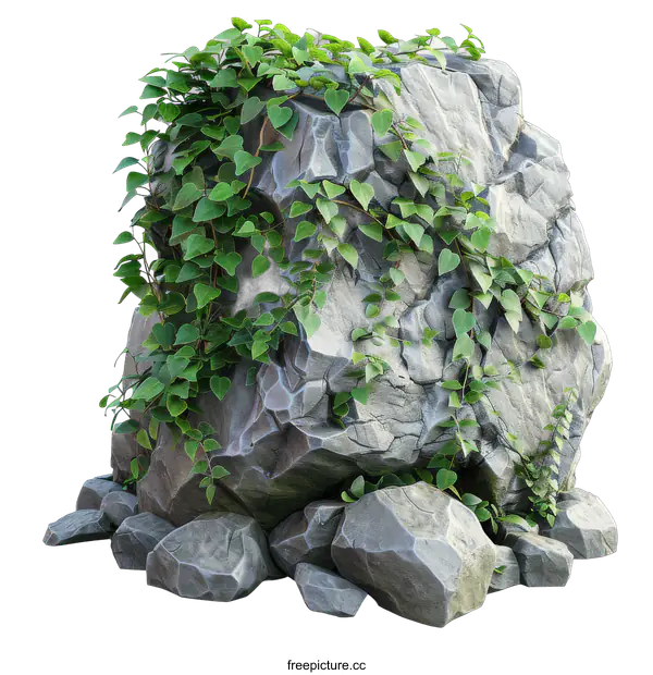 [Transparent Background PNG]Large Rock Covered in Ivy on transparent background