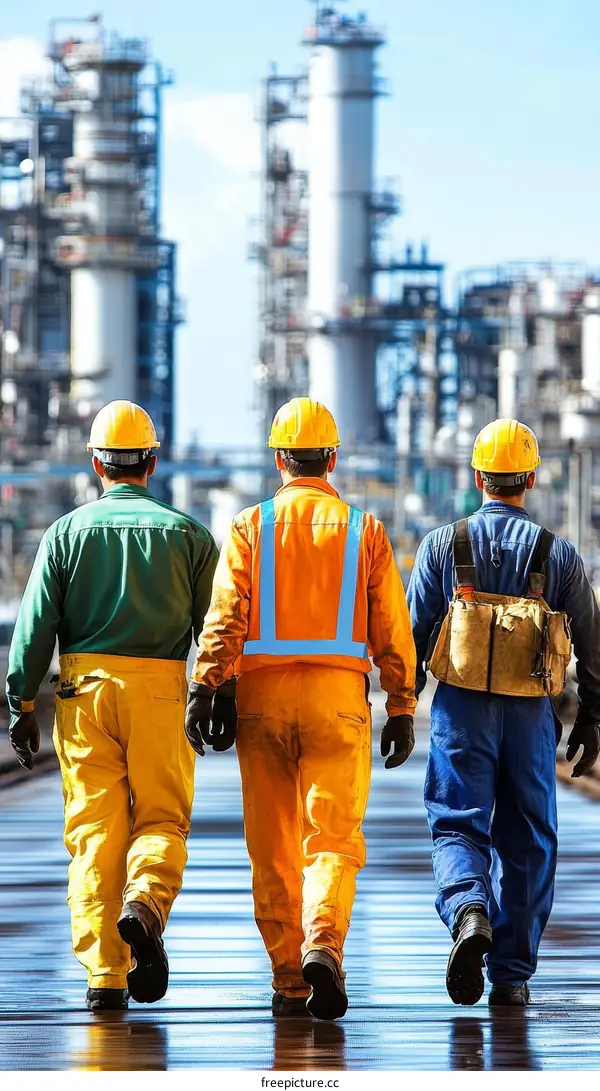 Construction Workers at Oil Refinery