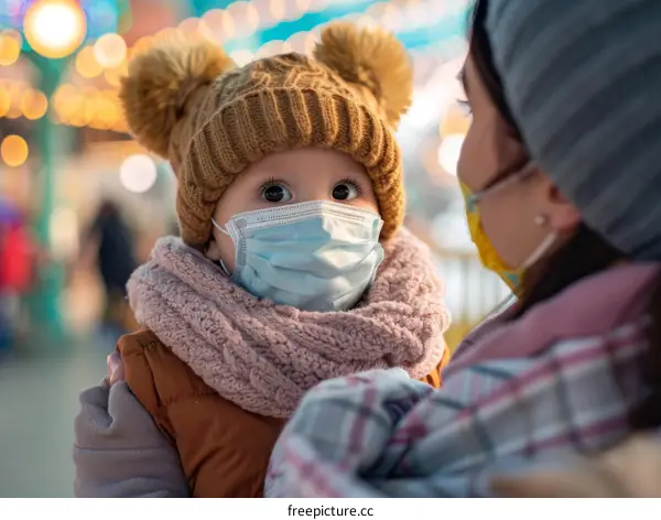 Mother and child wearing masks to prevent coronavirus